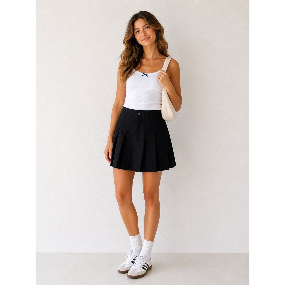 Old Navy High Waisted Pleated Mini Skirt XS Blackjack  Cotton Schoolgirl NWT